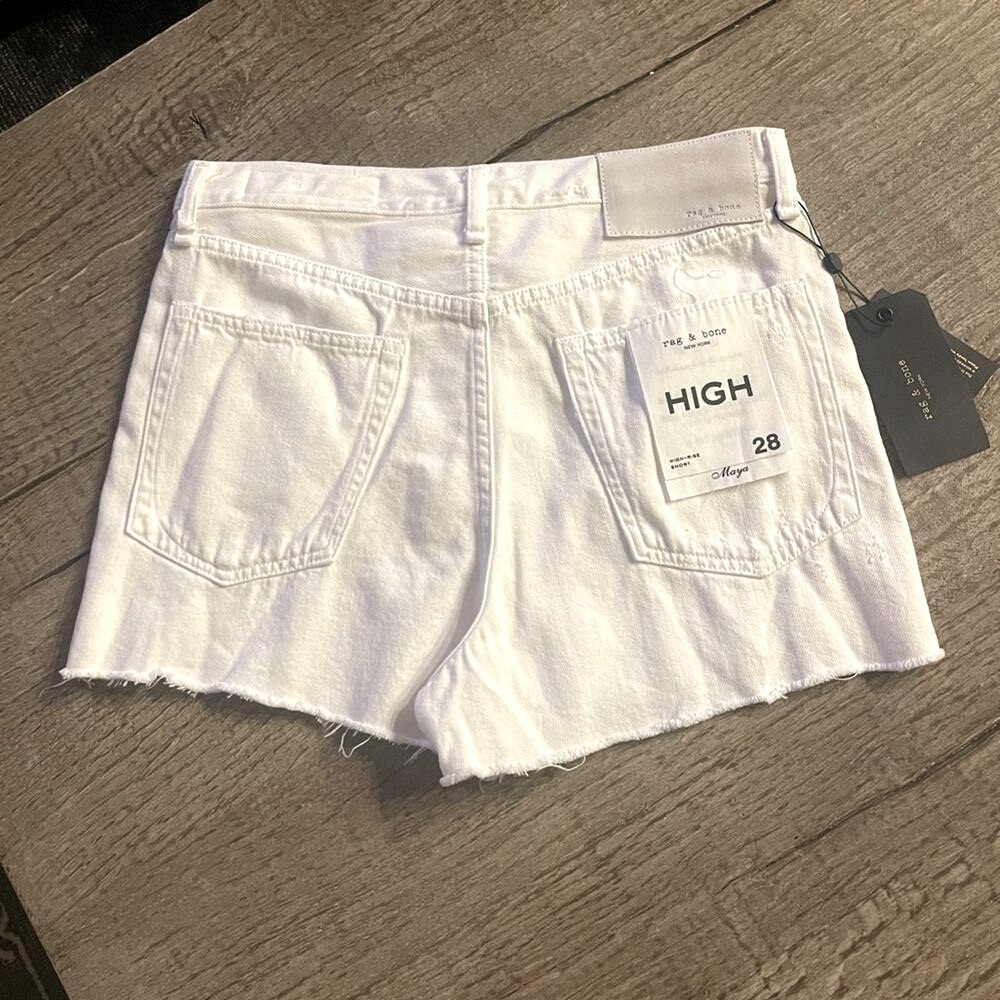Rag & Bone Maya High Waist Denim Shorts in White. - Picture 7 of 11